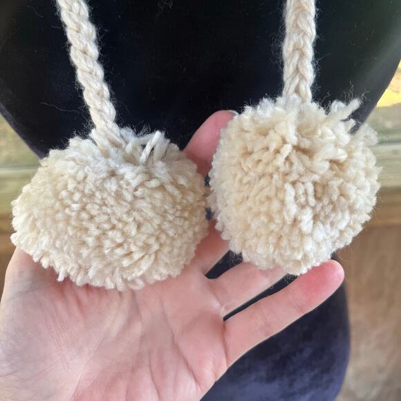 Bellady Women's Beige Cat Ears Knit Hat Crocheted Braided Pom Pom Accents. NEW - Picture 5 of 9